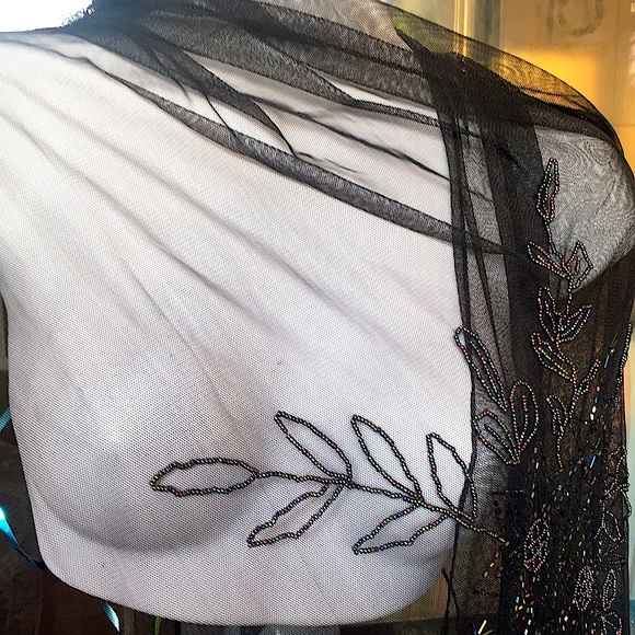 Sheer Beaded Fringed Shawl - Picture 6 of 8